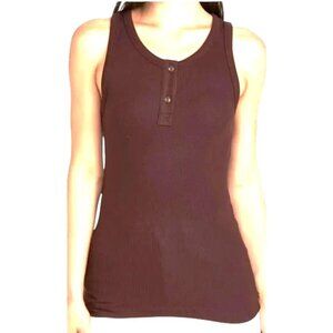 Vince Burgundy Oxblood Long Ribbed Henley Tank Top
